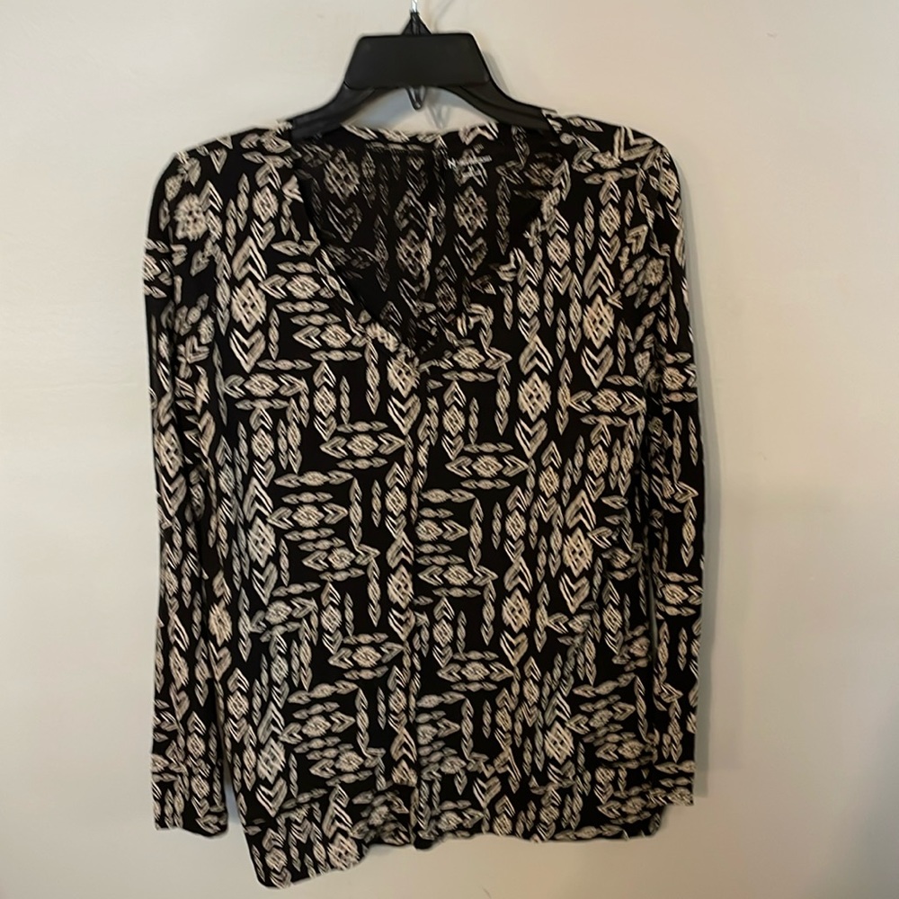 New Directions Tunic Top, Black and Cream Ethnic Print, Very Soft Cotton/Rayon